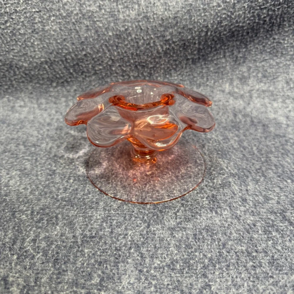 Vintage Pink Depression‎ Glass Candle Holder Scalloped Flower Petal Design 4.5